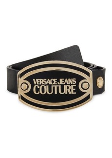 Versace Plaque Buckle Logo Leather Belt