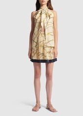 Versace Pleated Printed Silk Blend Mini Skirt