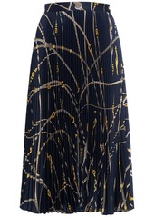 Versace Printed Pleated Twill Midi Skirt