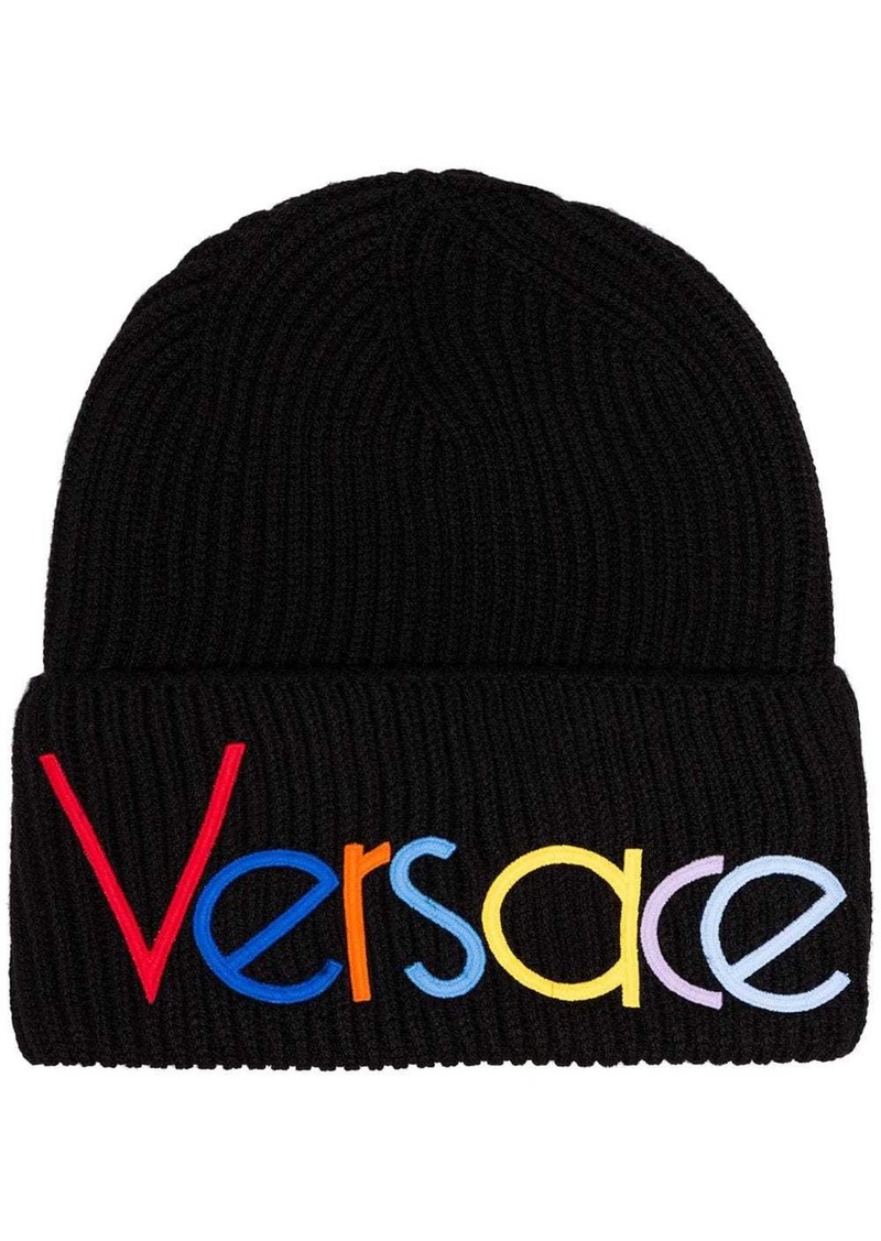rainbow logo-embroidered beanie hat