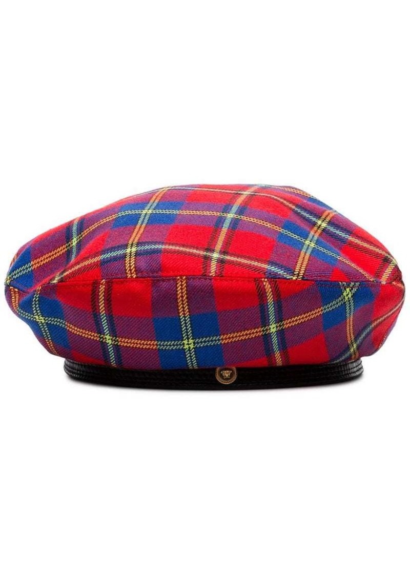 Versace red and blue check wool hat