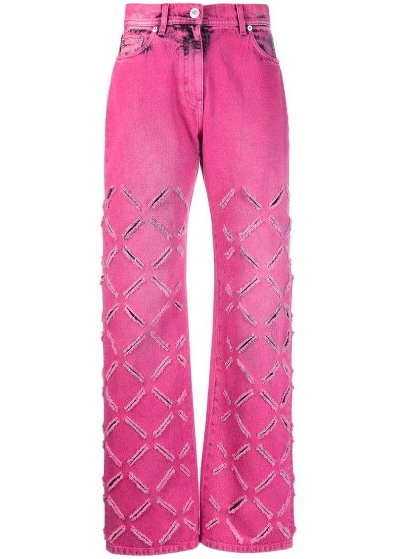 Versace ripped-detail straight-leg jeans