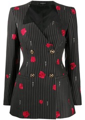 Versace rose-embroidered pinstripe blazer