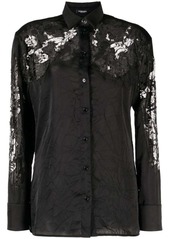 Versace sheer-lace crinkled satin shirt