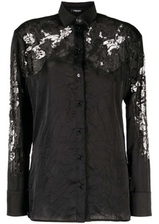 Versace sheer-lace crinkled satin shirt