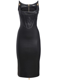 Versace Shiny Leather Bustier Midi Dress