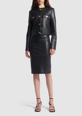 Versace Shiny Stretch Leather Midi Skirt