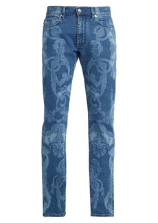 Versace Silver Baroque, Fuchsia And Tawny Skinny Jeans