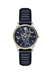 Versace Stainless Steel & Textured Leather-Strap Watch