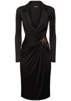 Versace Stretch Crepe Jersey Wrap Midi Dress