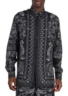 Versace Studded Boroque Silk Button Down Shirt