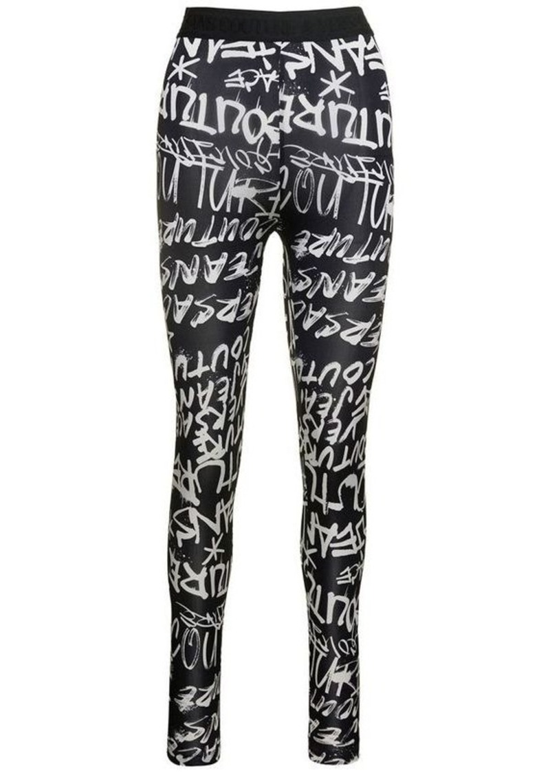 Versace Two-tone Leggings with All-over 'Lettering' Motif in Stretch Viscose Woman