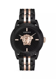 Versace V-Code Black & Rose Goldtone Stainless Steel Watch