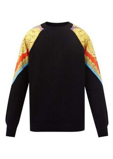 Versace - Baroque Silk-panel And Cotton-knit Sweater - Mens - Black Multi