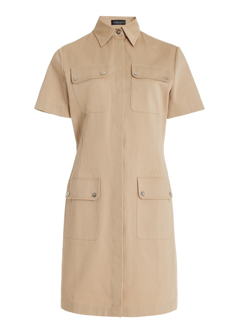 Versace - Belted Cotton-Gabardine Mini Dress - Neutral - IT 38 - Moda Operandi