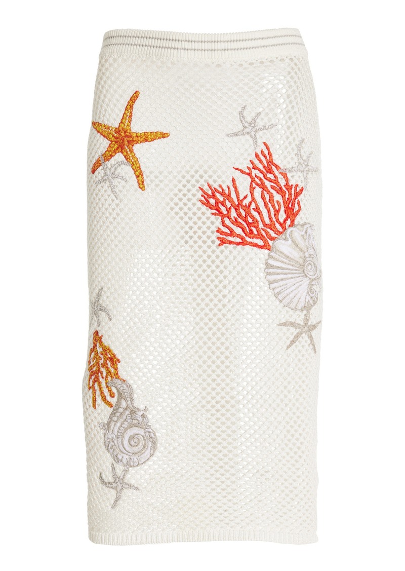 Versace - Coral-Embroidered Knit-Cotton Midi Skirt - White - IT 38 - Moda Operandi