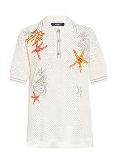 Versace - Coral-Embroidered Knit-Cotton Polo Top - White - IT 40 - Moda Operandi