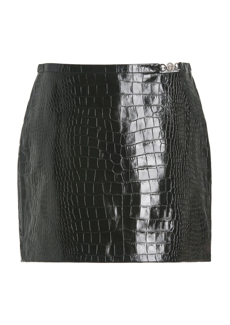 Versace - Croc-Effect Leather Mini Skirt    - Black - IT 40 - Moda Operandi