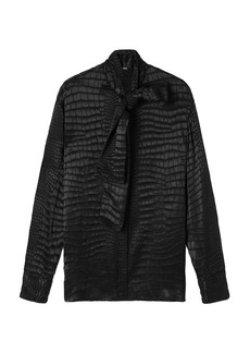 Versace - Croc-Patterned Devoré Tie-Neck Shirt - Black - IT 42 - Moda Operandi
