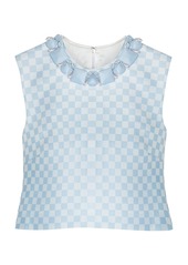 Versace - Cropped Embroidered Damier-Print Duchess Satin Top - Blue - IT 36 - Moda Operandi