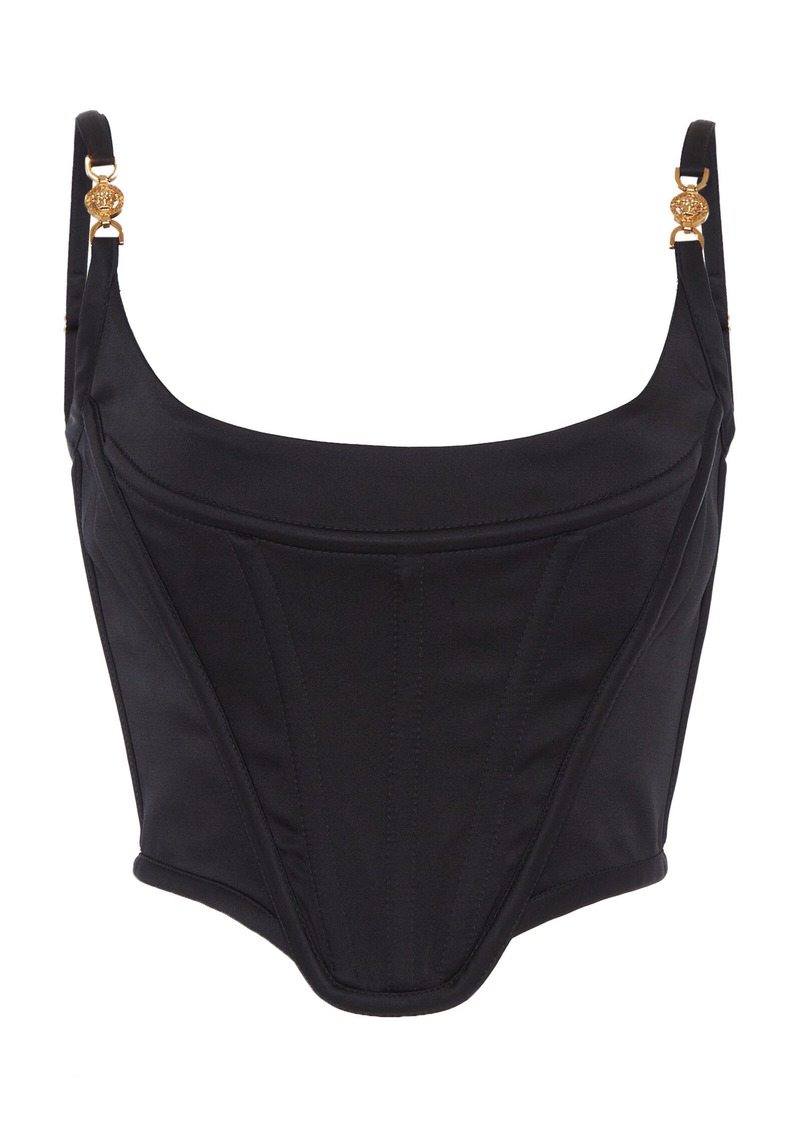 Versace - Cropped Satin Corset Top - Black - IT 38 - Moda Operandi