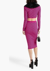 Versace - Cropped shearling-trimmed jacquard-knit cardigan - Pink - IT 38