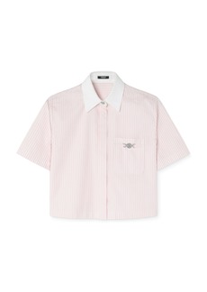 Versace - Cropped Striped Cotton-Oxford Shirt  - Pink - IT 38 - Moda Operandi