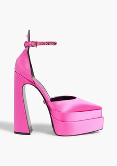 Versace - Crystal-embellished satin platform pumps - Pink - EU 39