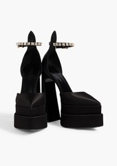 Versace - Crystal-embellished satin platform pumps - Black - EU 38