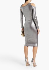 Versace - Cutout metallic ribbed-knit midi dress - Metallic - IT 36