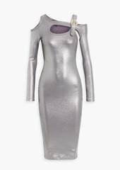 Versace - Cutout metallic ribbed-knit midi dress - Metallic - IT 36