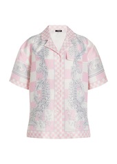 Versace - Damier-Print Silk-Blend Duchess Satin Shirt - Pink - IT 42 - Moda Operandi