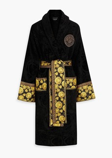 Versace - Embellished cotton-terry jacquard robe - Black - L