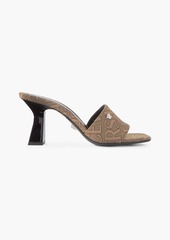 Versace - Embellished logo-jacquard canvas mules - Brown - EU 36