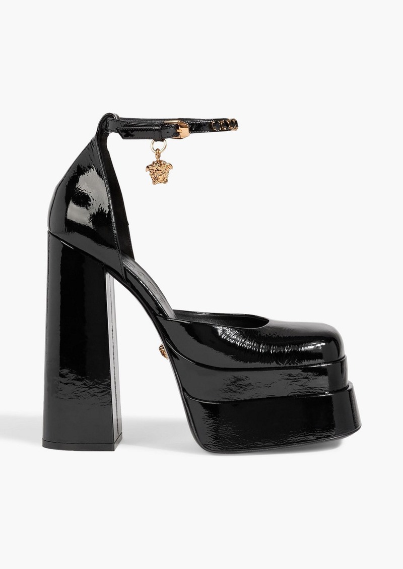 Versace - Medusa Aevitas embellished patent-leather platform pumps - Black - EU 35