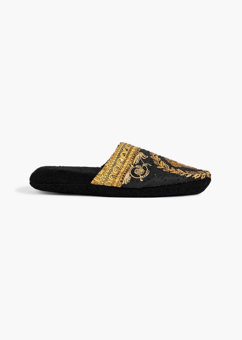 Versace - Embellished printed canvas slippers - Black - S