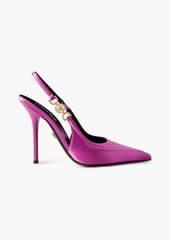 Versace - Embellished quilted satin slingback point-toe pumps - Pink - EU 36.5