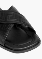Versace - La Greca embossed leather sandals - Black - EU 39