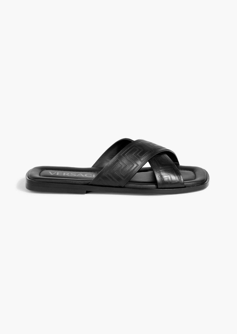 Versace - La Greca embossed leather sandals - Black - EU 39