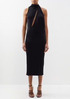 Versace - High-neck Keyhole-cutout Jersey Midi Dress - Womens - Black