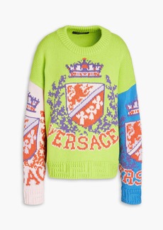 Versace - Intarsia color-block cotton-blend sweater - Green - IT 38