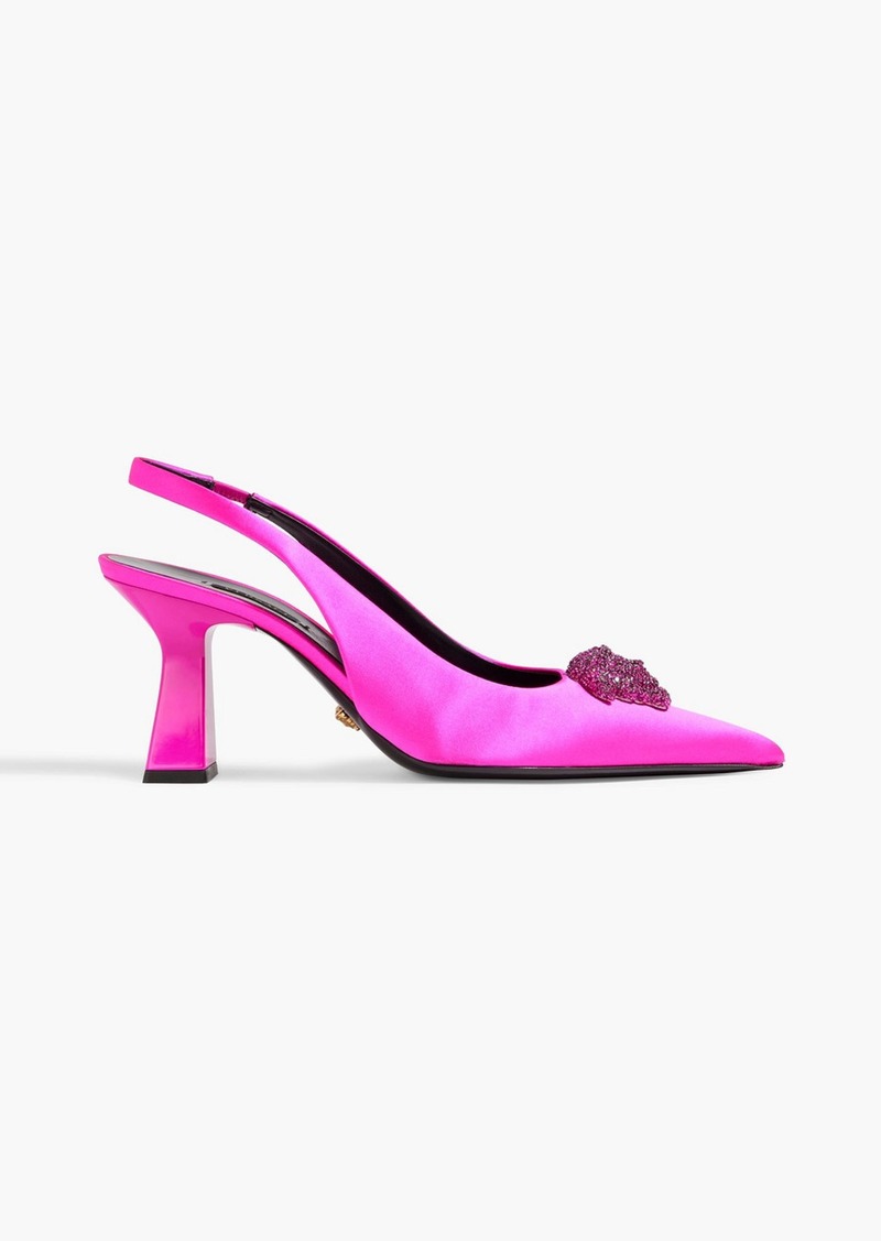 Versace - La Medusa embellished satin slingback pumps - Pink - EU 35