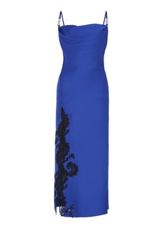 Versace - Lace-Trimmed Satin Midi Dress - Blue - IT 42 - Moda Operandi