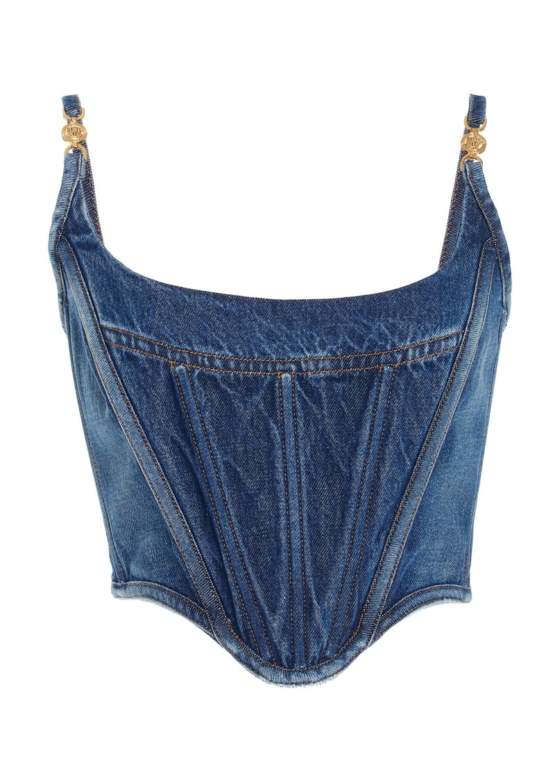 Versace - Medusa Denim Corset Top - Medium Wash - IT 36 - Moda Operandi