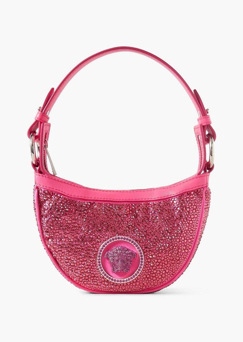 Versace - Mini crystal-embellished satin and leather shoulder bag - Pink - OneSize