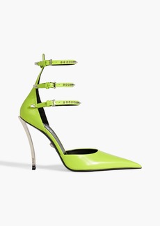 Versace - Pin-Point studded neon leather pumps - Green - EU 38