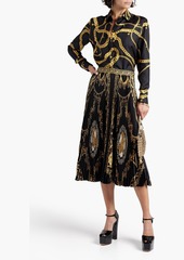 Versace - Plissé printed silk-twill midi skirt - Black - IT 36