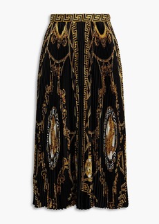 Versace - Plissé printed silk-twill midi skirt - Black - IT 36