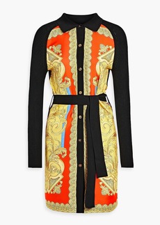 Versace - Printed twill-paneled ribbed silk and cotton-blend mini shirt dress - Black - IT 42