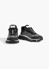 Versace - Trigreca crystal-embellished metallic mesh and faux leather sneakers - Black - EU 43